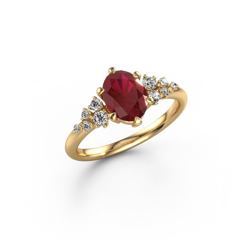 Verlovingsring Royce OVL 585 goud robijn 8x6 mm