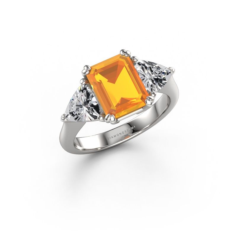 Verlovingsring Paula 585 witgoud citrien 9x7 mm