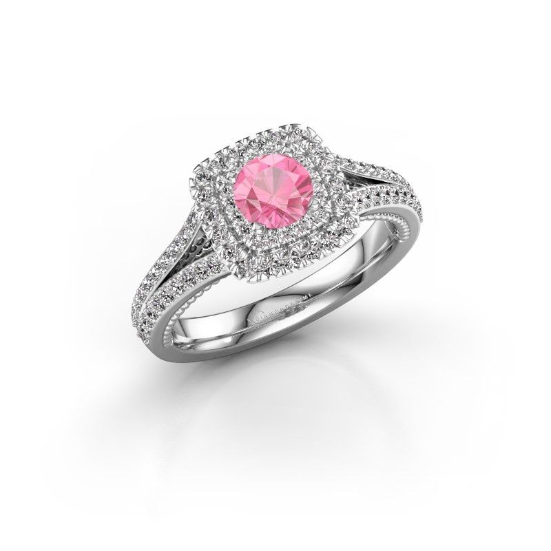 Afbeelding van Verlovingsring Annette<br/>585 witgoud<br/>Roze saffier 5 mm