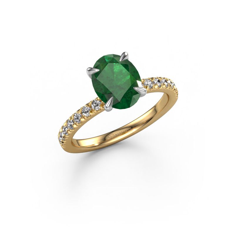 Engagement ring Crystal OVL 2 585 gold emerald 9x7 mm