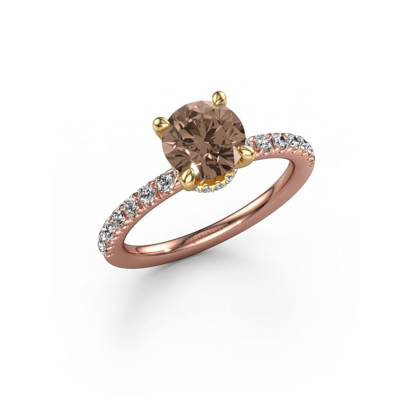Verlovingsring Crystal rnd 4 585 rosé goud bruine diamant 1.66 crt
