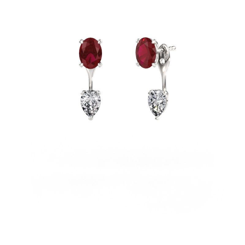Drop earrings Kate OVL-PER 585 white gold ruby 7x5 mm