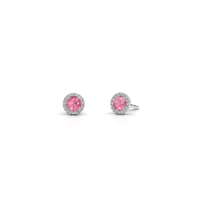 Image of Earrings seline rnd<br/>925 silver<br/>Pink sapphire 4 mm