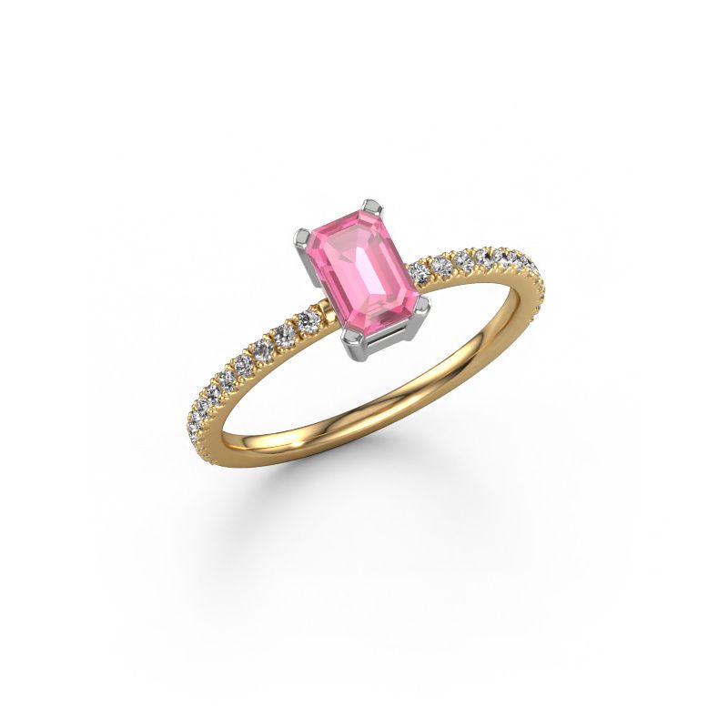 Verlovingsring Denita 2 EME 585 goud roze saffier 6x4 mm
