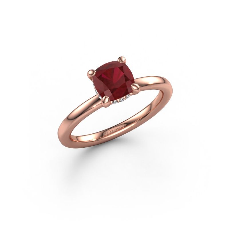 Verlovingsring Simone CUS 2 585 rosé goud robijn 6 mm