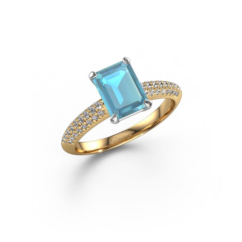 Verlovingsring Morane EME 585 goud blauw topaas 8x6 mm