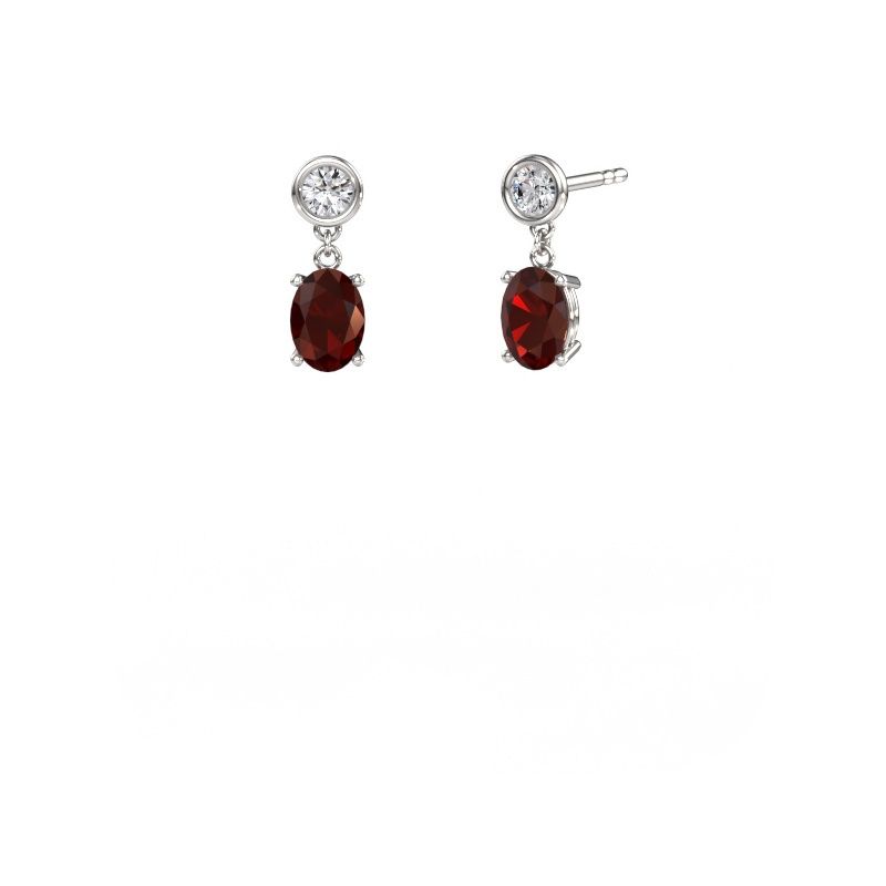 Pendants d'oreilles Lacey OVL 585 or blanc grenat 7x5 mm