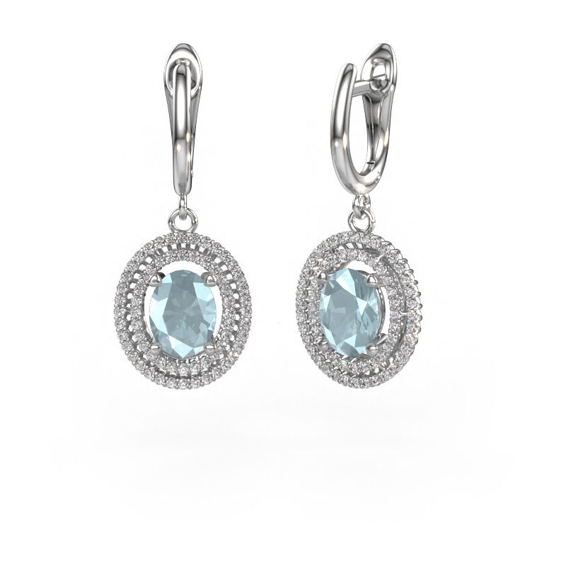 Ohrhänger Karren 950 Platin Aquamarin 8x6 mm
