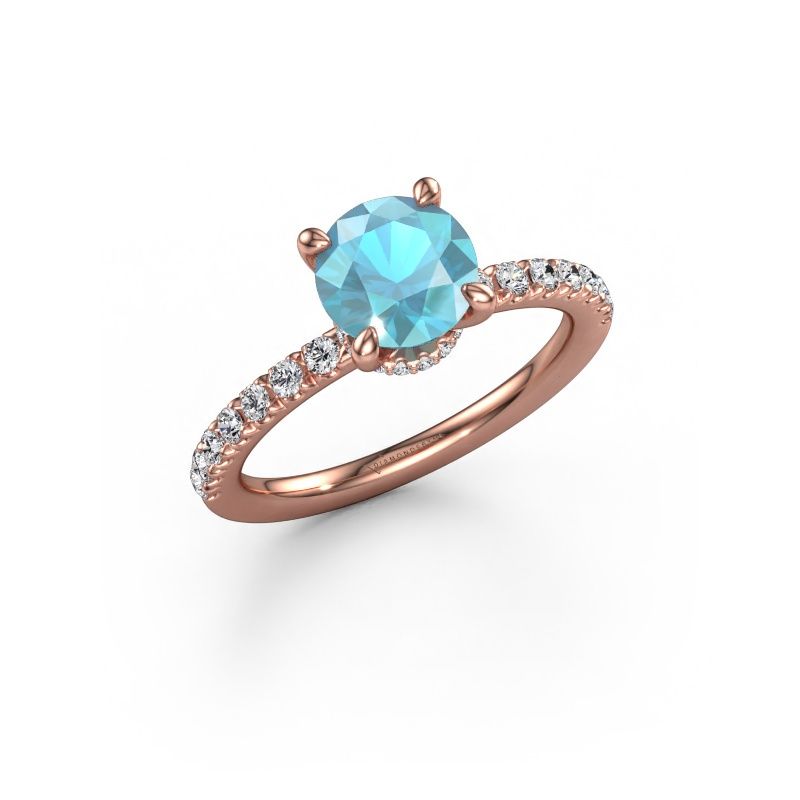 Bague de fiançailles Crystal rnd 4 EXPRESS 585 or rose topaze bleue 7 mm