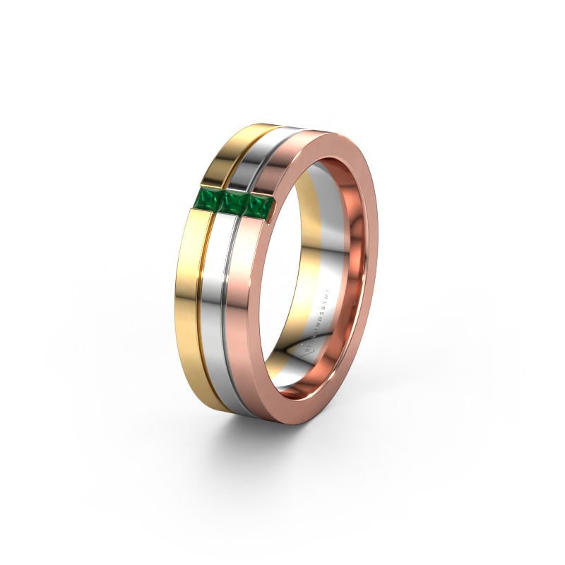 Trouwring WH0428L16BP 585 rosé goud smaragd ±6x2 mm