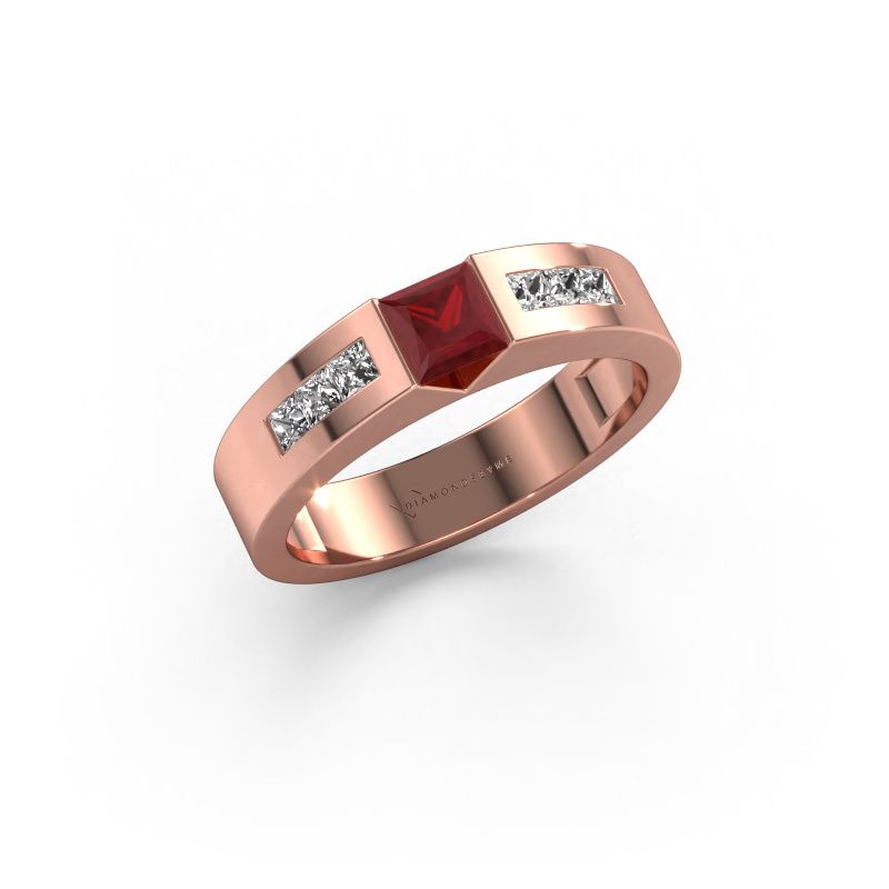 Verlovings ring Arlena 2 585 rosé goud robijn 4 mm