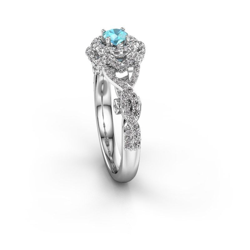 Afbeelding van Verlovingsring Cathryn<br/>585 witgoud<br/>Blauw topaas 4 mm