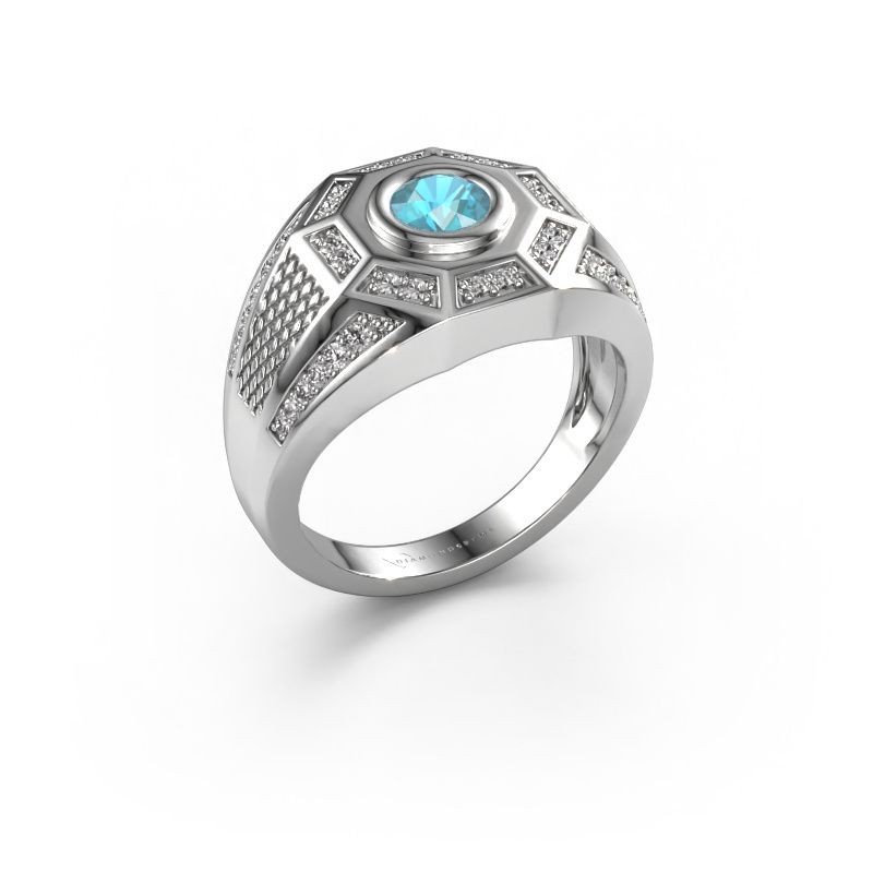 Herrenring Enzo 950 Platin Blau Topas 5 mm