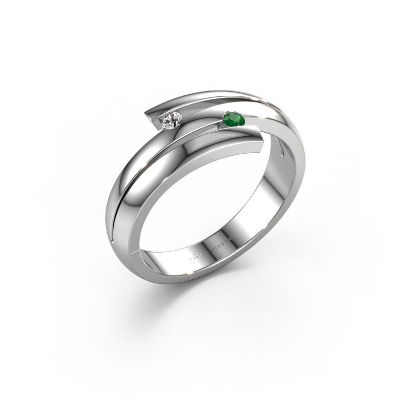 Ring Dena 585 witgoud smaragd 2 mm