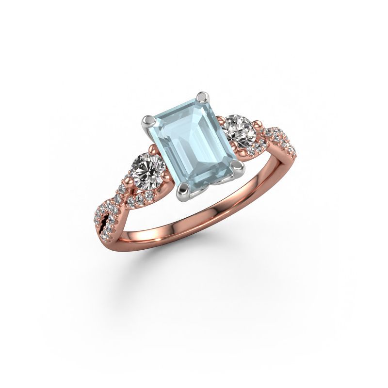 Engagement ring Marilou EME 585 rose gold aquamarine 8x6 mm