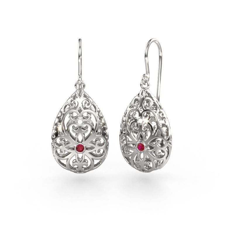 Drop earrings Idalia 2 585 white gold ruby 2 mm