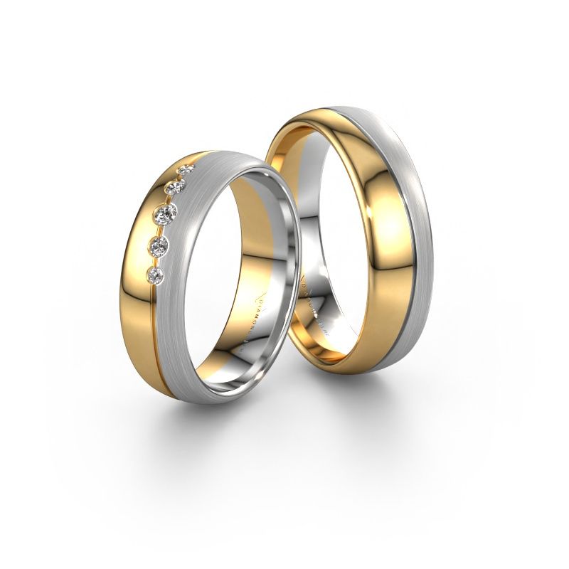 Wedding rings set WH0925LM36APM ±6x1.7 mm 14 Carat gold diamond 0.03 crt