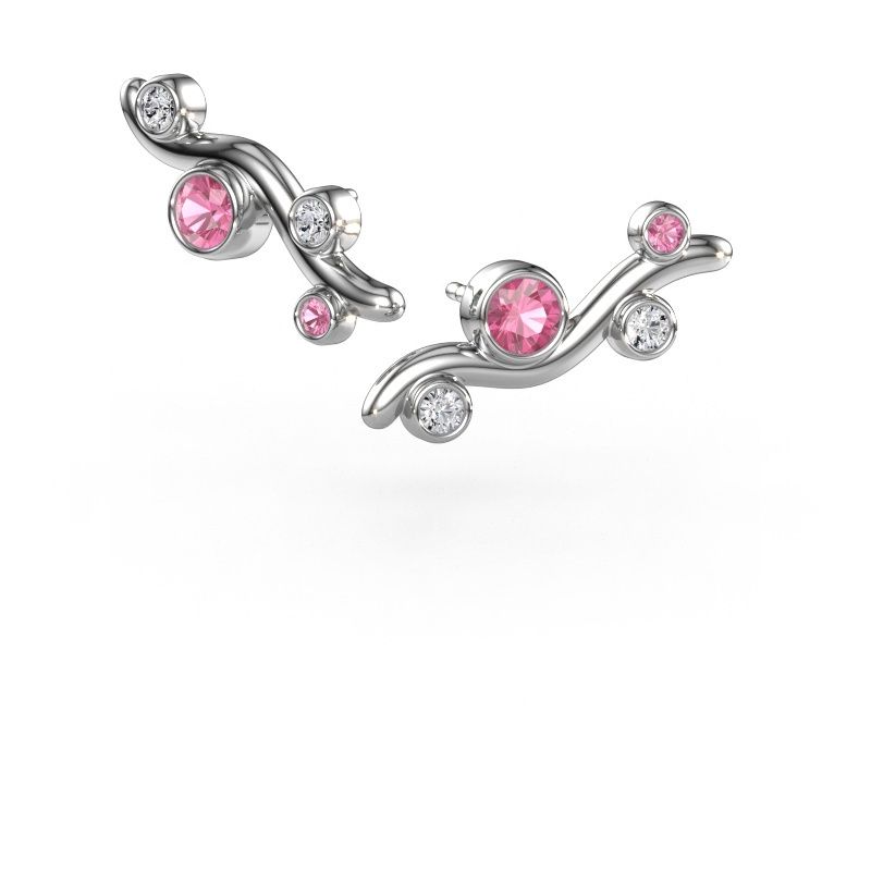 Clous d'oreilles Jin 585 or blanc saphir rose 4 mm