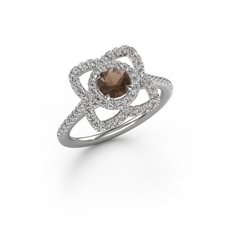 Engagement ring Cleopatra 585 white gold smokey quartz 5 mm