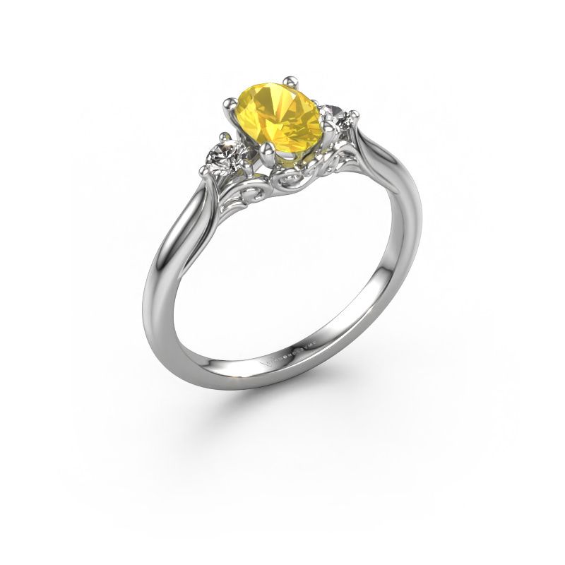 Engagement ring Laurian OVL 950 platinum yellow sapphire 7x5 mm