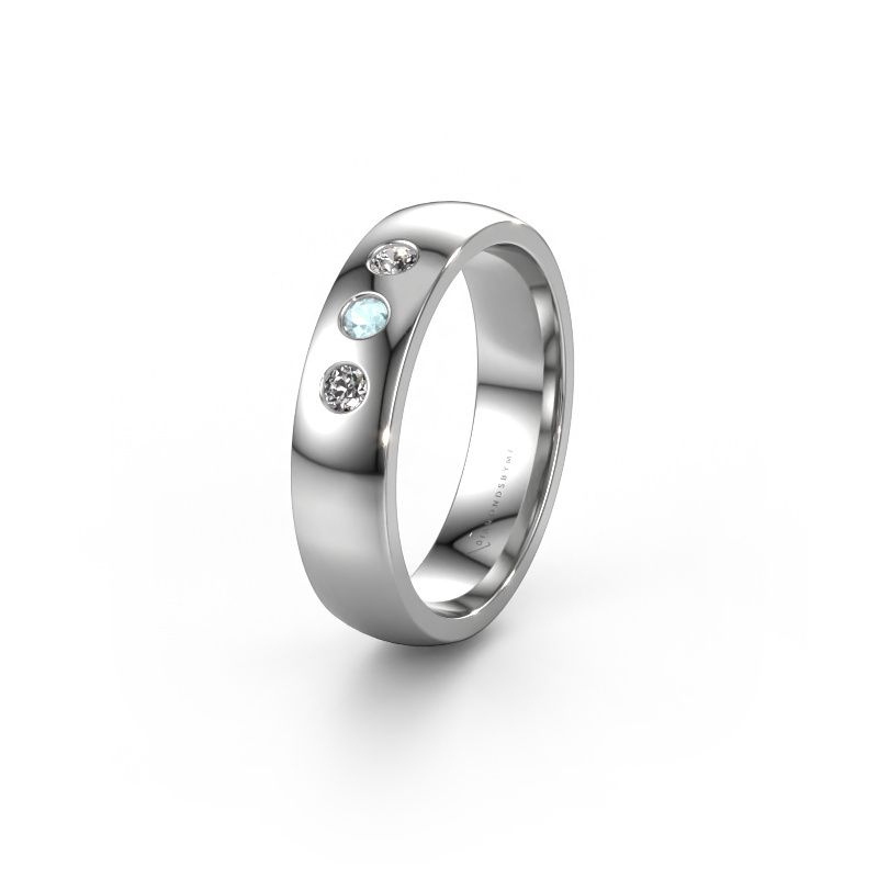 Trouwring WH0114L25BP 585 witgoud aquamarijn ±5x2 mm