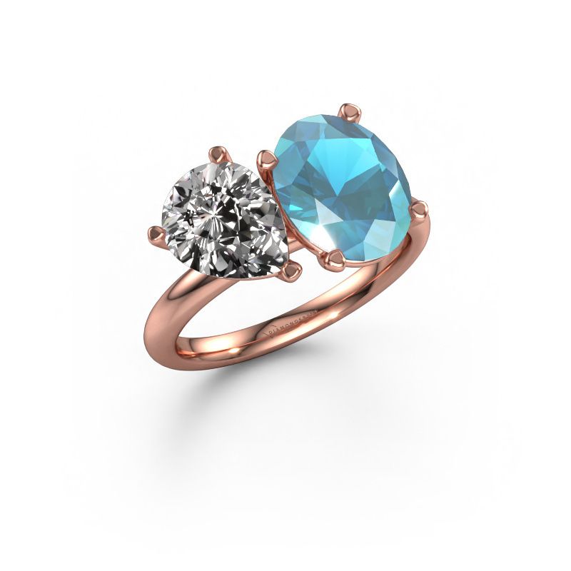 Verlovingsring Toi et Moi OVL-PER 585 rosé goud blauw topaas 8x6 mm
