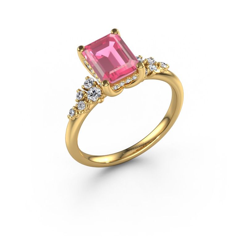 Bague de fiançailles Emma EME 585 or jaune saphir rose 8x6 mm