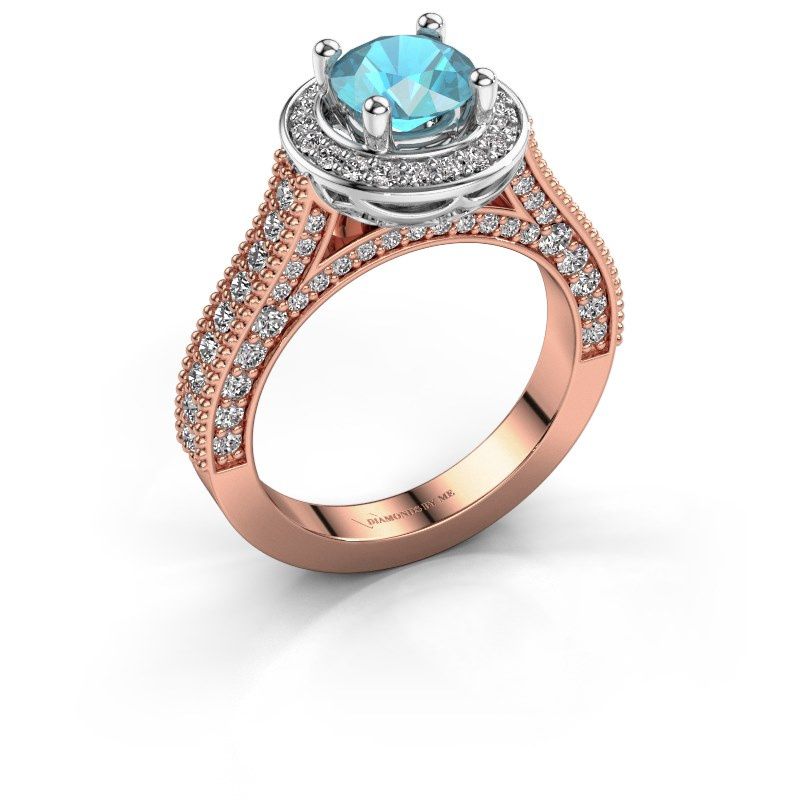 Afbeelding van Verlovingsring Joelle<br/>585 rosé goud<br/>Blauw topaas 6.5 mm