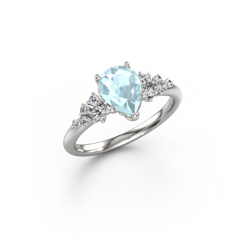 Verlovingsring Emma PER 585 witgoud aquamarijn 8x6 mm