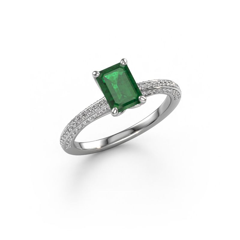 Engagement ring Elenore eme 585 white gold emerald 7x5 mm