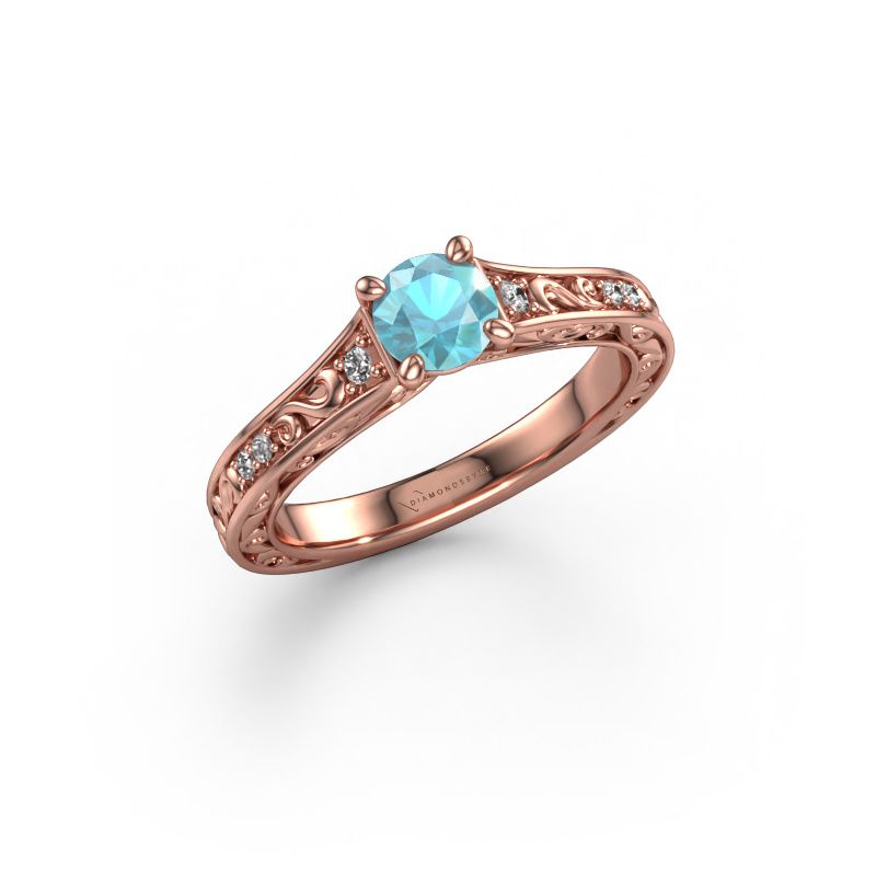 Bague de fiançailles Mallory RND 585 or rose topaze bleue 5 mm