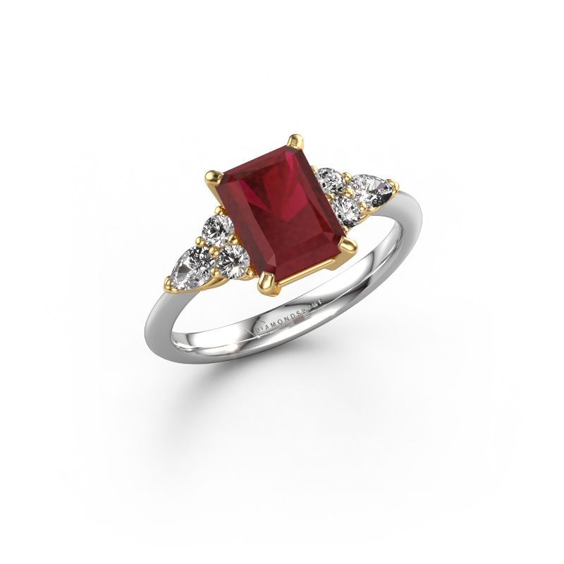 Aanzoeksring Melani RAD 585 witgoud robijn 8x6 mm