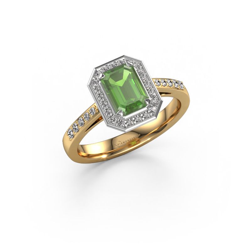 Verlovingsring Dodie 2 eme 585 goud toermalijn groen 7x5 mm