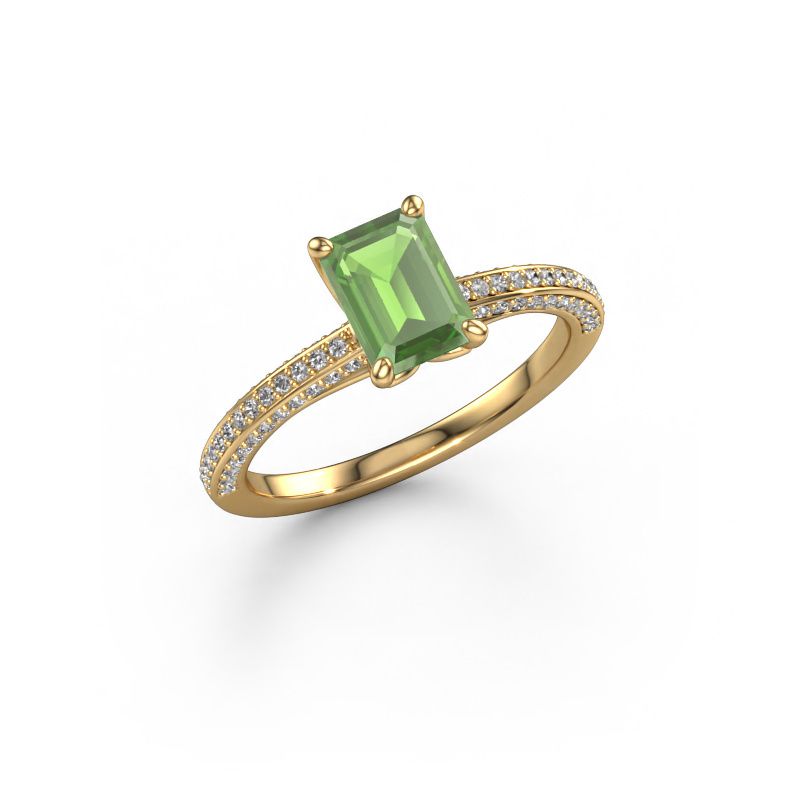 Bague de fiançailles Elenore eme 585 or jaune vert tourmaline 7x5 mm