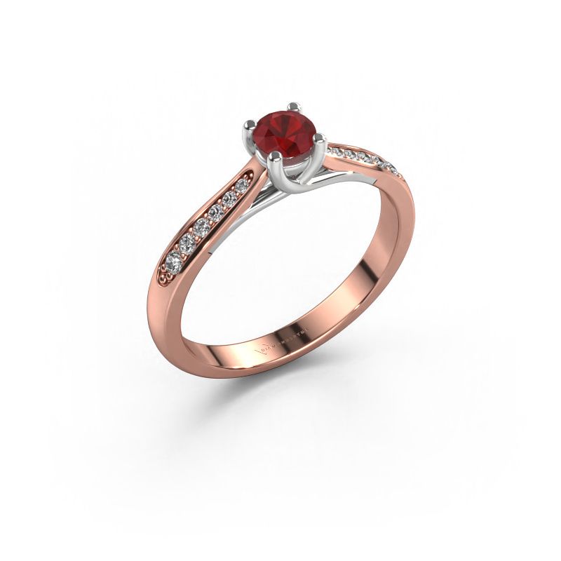 Verlovingsring Mia 2 585 rosé goud robijn 5 mm