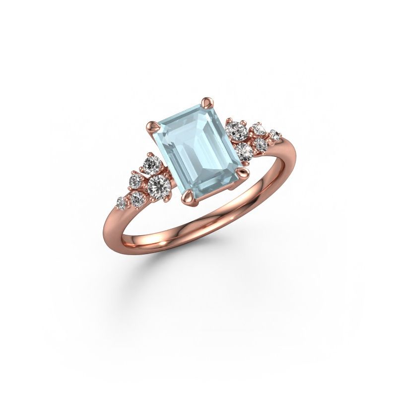 Bague de fiançailles Royce EME 585 or rose aigue-marine 8x6 mm