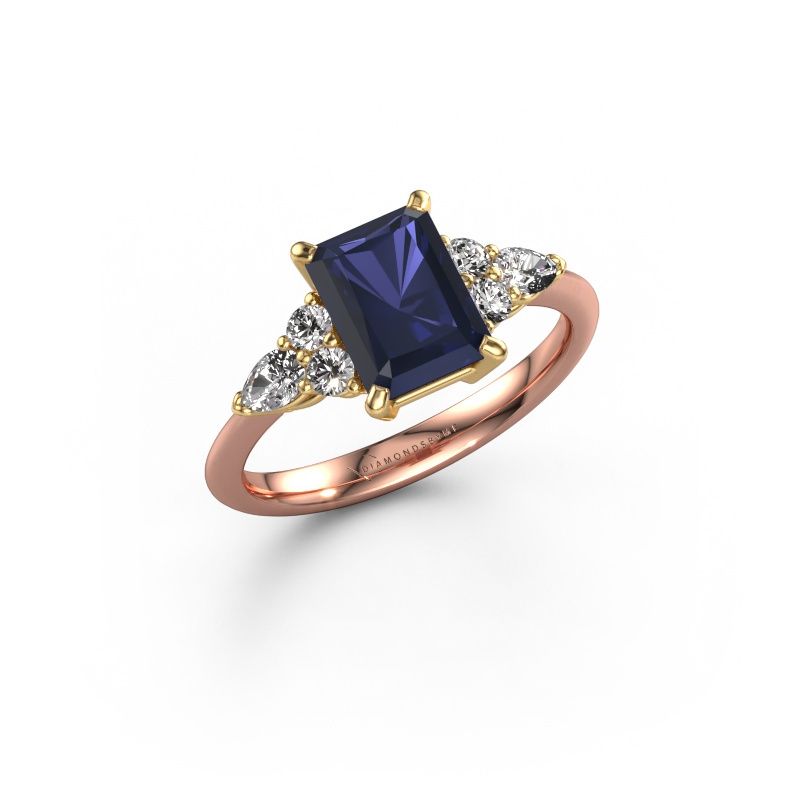 Aanzoeksring Melani RAD 585 rosé goud saffier 8x6 mm