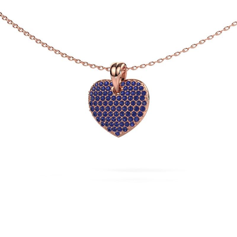 Image of Necklace Heart 5 585 rose gold sapphire 0.8 mm