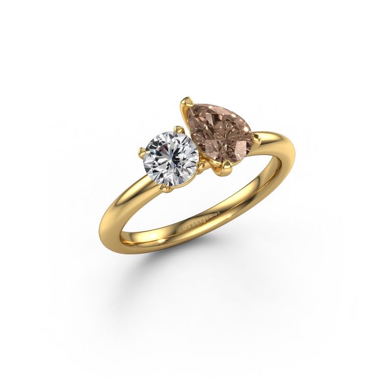Engagement ring Toi et Moi PER-RND 585 gold brown diamond 1.15 crt