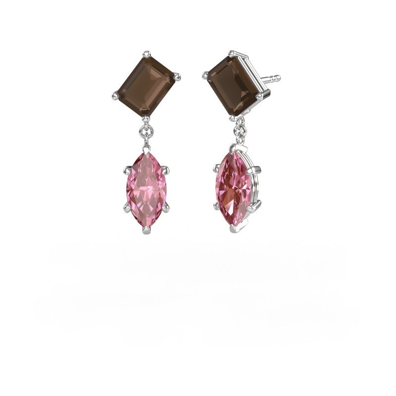 Pendants d'oreilles Toi et Moi EME MRQ 585 or blanc quartz fumé 8x6 mm
