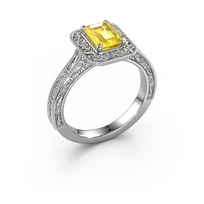 Engagement ring Alice EME 585 white gold yellow sapphire 7x5 mm
