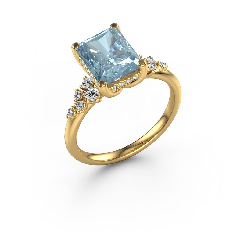 Engagement ring Emma RAD 585 gold blue lab grown diamond 9x7 mm