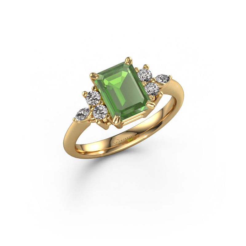 Bague Sade 585 or jaune vert tourmaline 8x6 mm