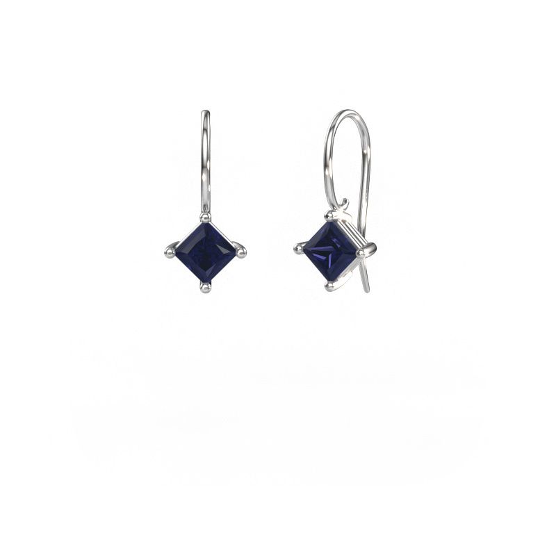 Drop earrings Cleo SQR 585 white gold sapphire 5.5 mm