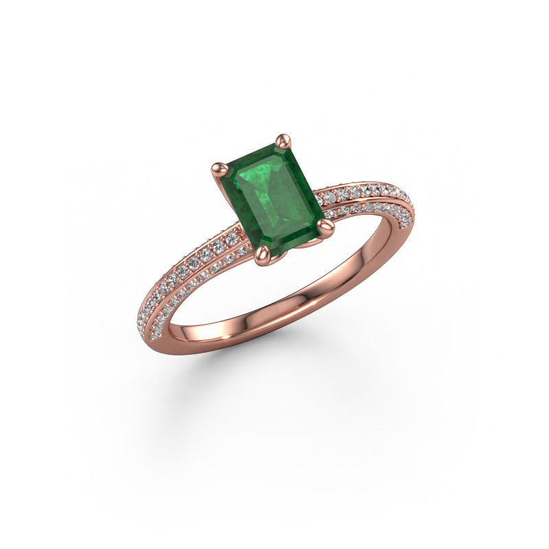Verlovingsring Elenore eme 585 rosé goud smaragd 7x5 mm