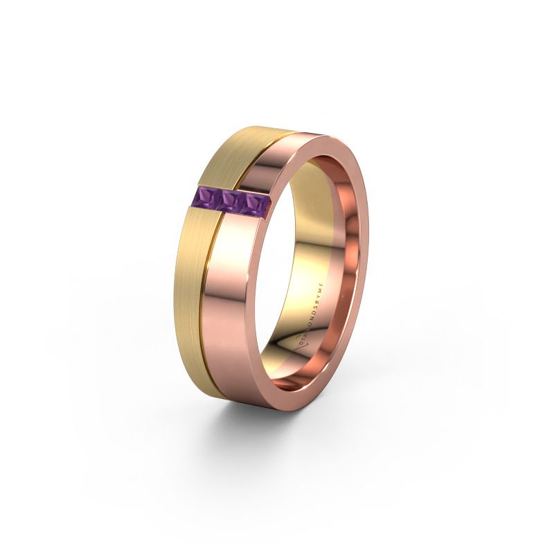 Trouwring WH0906L16A 585 rosé goud amethist ±6x1.7 mm