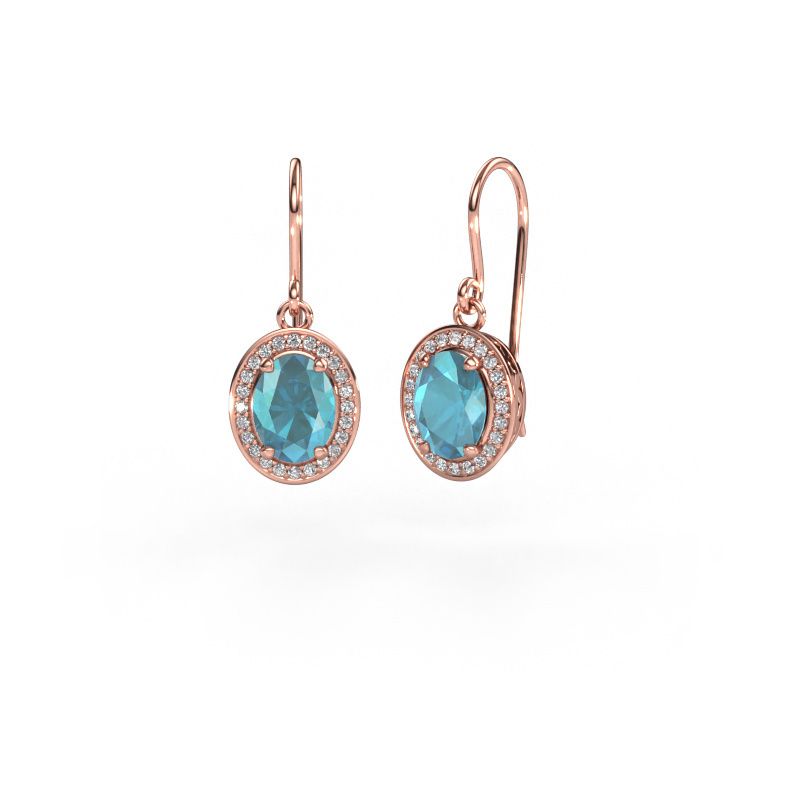 Pendants d'oreilles Latesha 585 or rose topaze bleue 7x5 mm