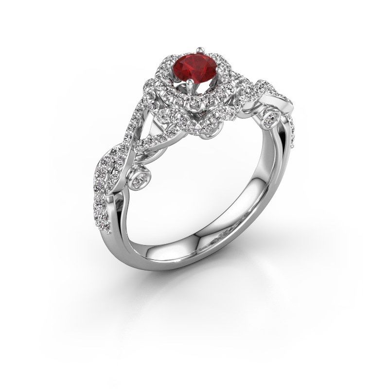 Afbeelding van Verlovingsring Cathryn<br/>585 witgoud<br/>Robijn 4 mm