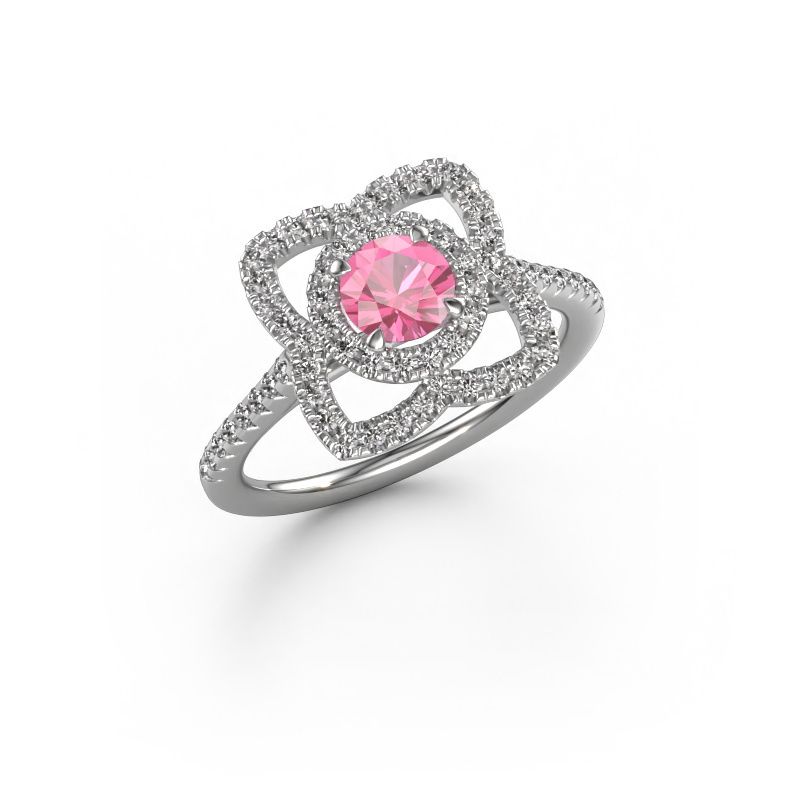 Bague de fiançailles Cleopatra 585 or blanc saphir rose 5 mm
