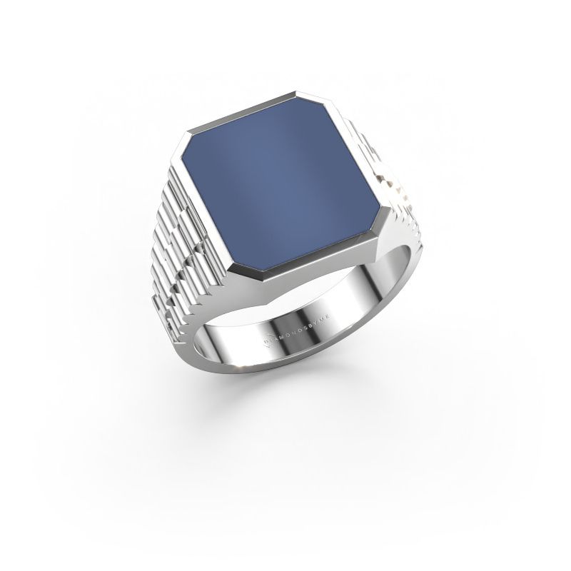 Zegelring Brent 3 585 witgoud blauw lagensteen 14x12 mm